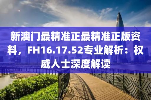 新澳门最精准正最精准正版资料，FH16.17.52专业解析：权威人士深度解读